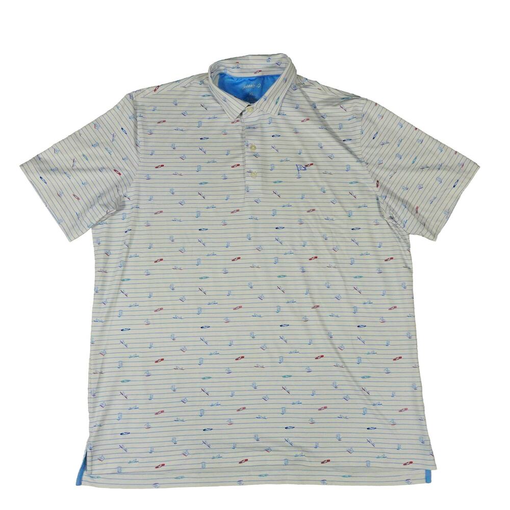 Johnnie-O Surfing Print Striped Performance Stretch Striped Golf Polo Shirt XL